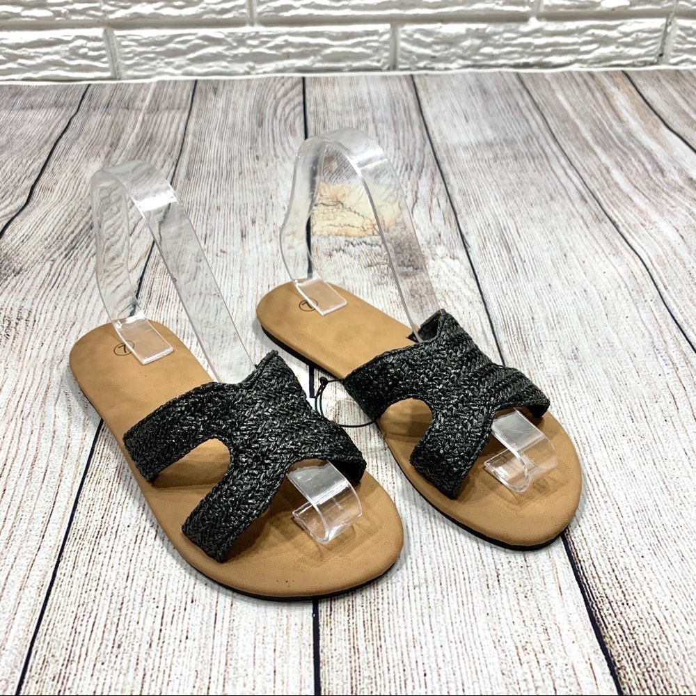 The Spring Shop Black Woven Raffia Sandals